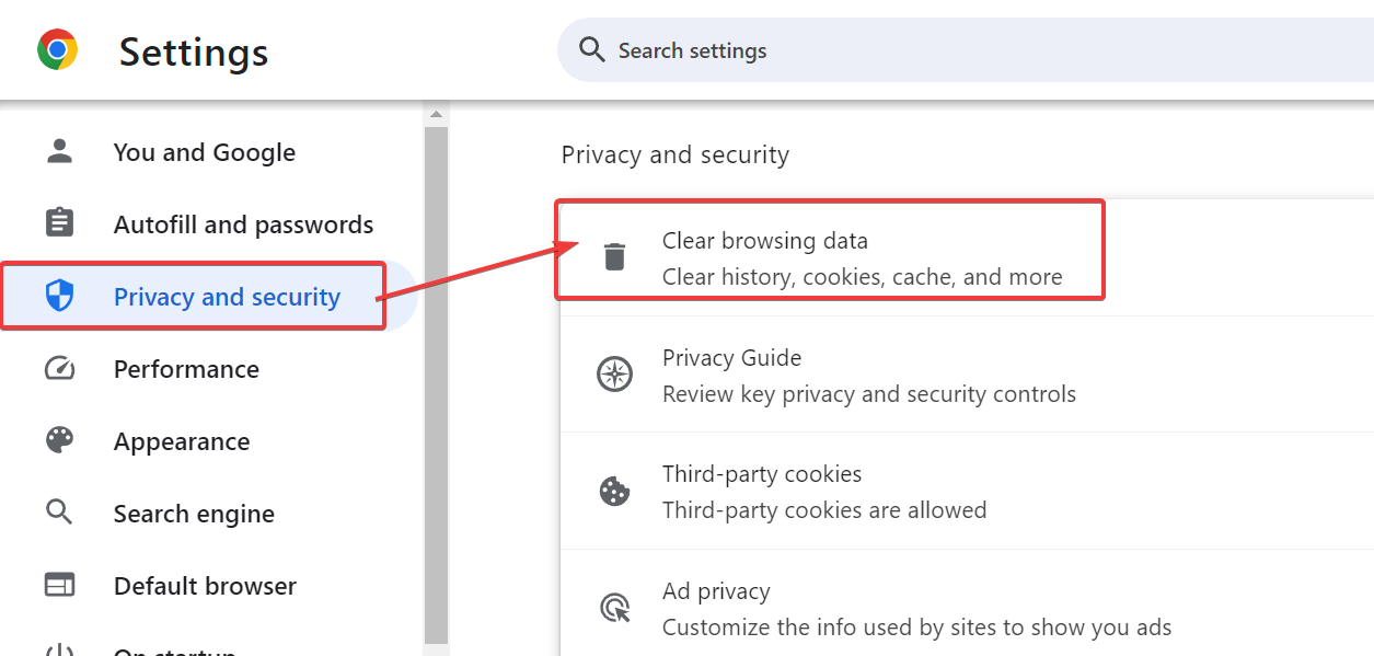 google chrome clear browsing data