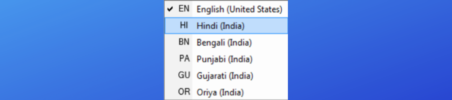 indic 3 languages in the system tray