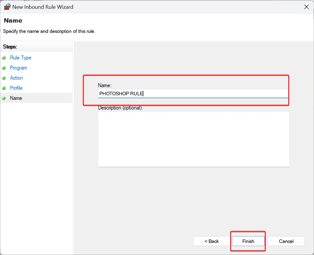 save adobe photoshop rule in the firewall settings