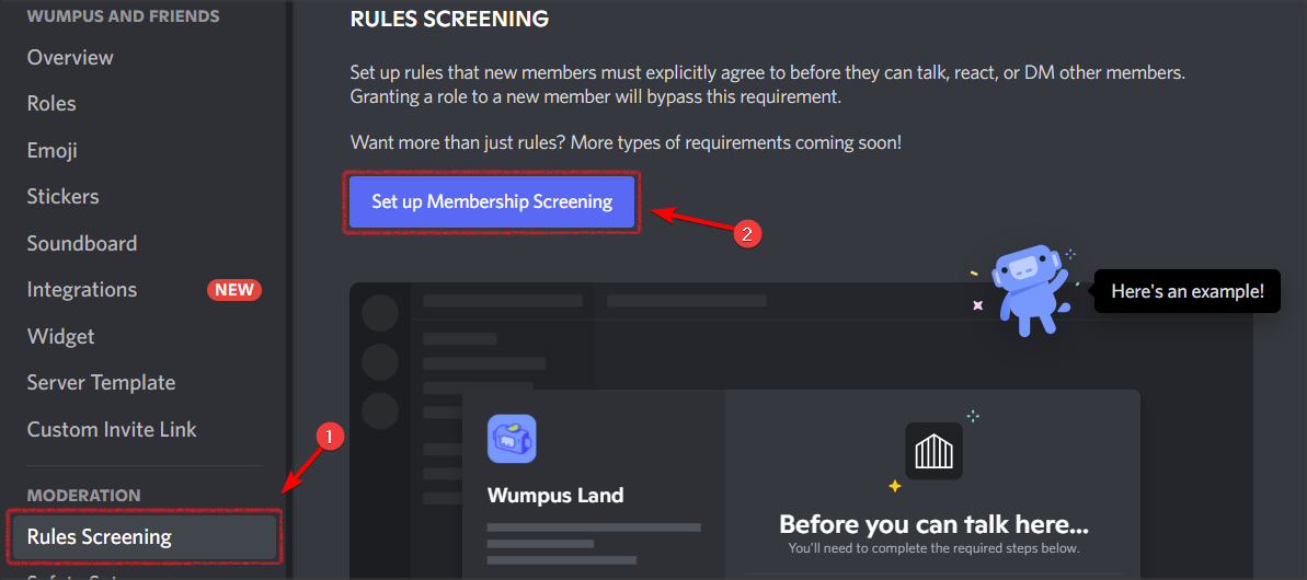 setup membership screening discord