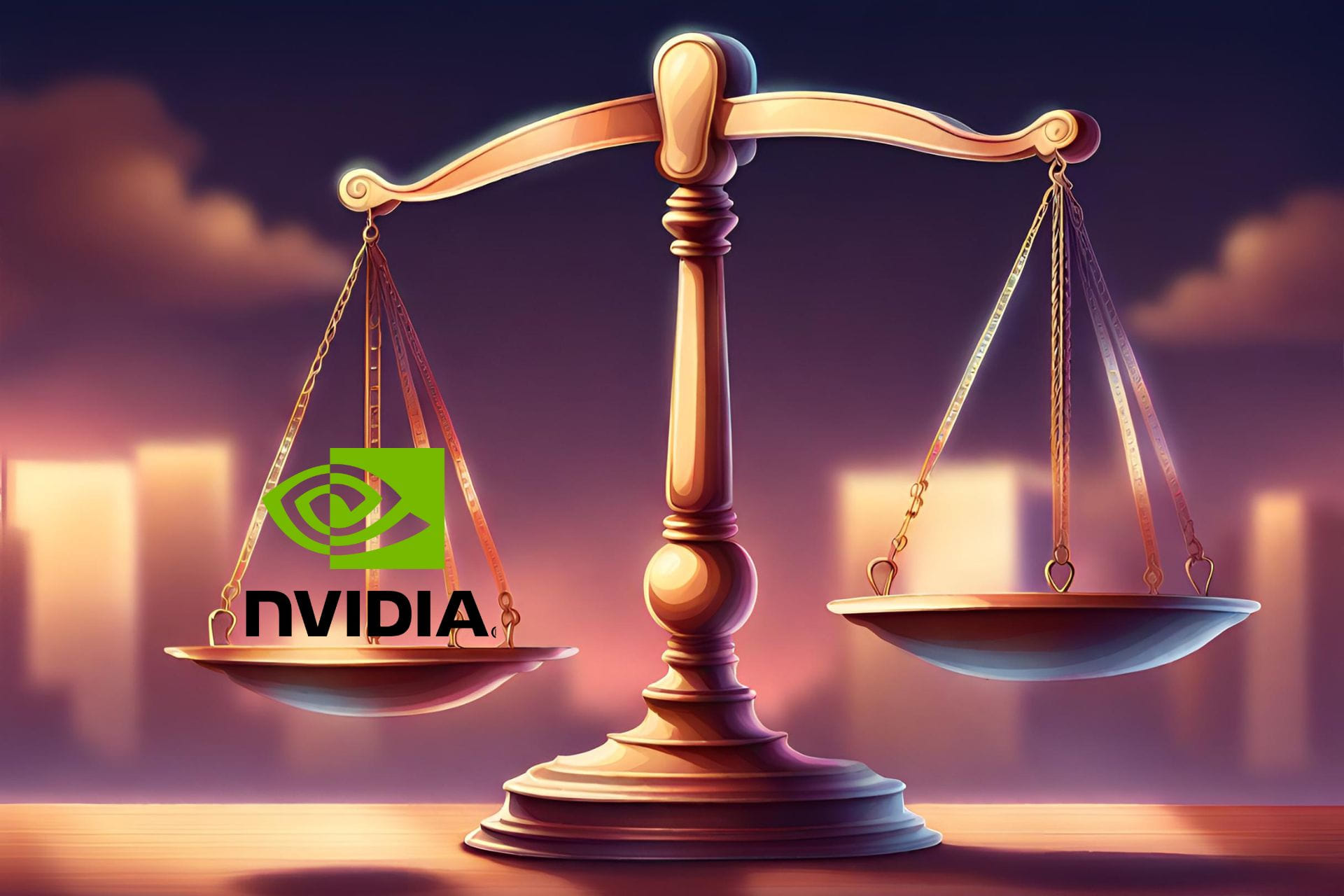 Nvidia AI Lawsuit represented by the Nvidia Logo and a scale