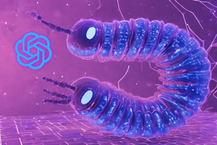 AI worm in the cyberspace next to the OpenAI logo