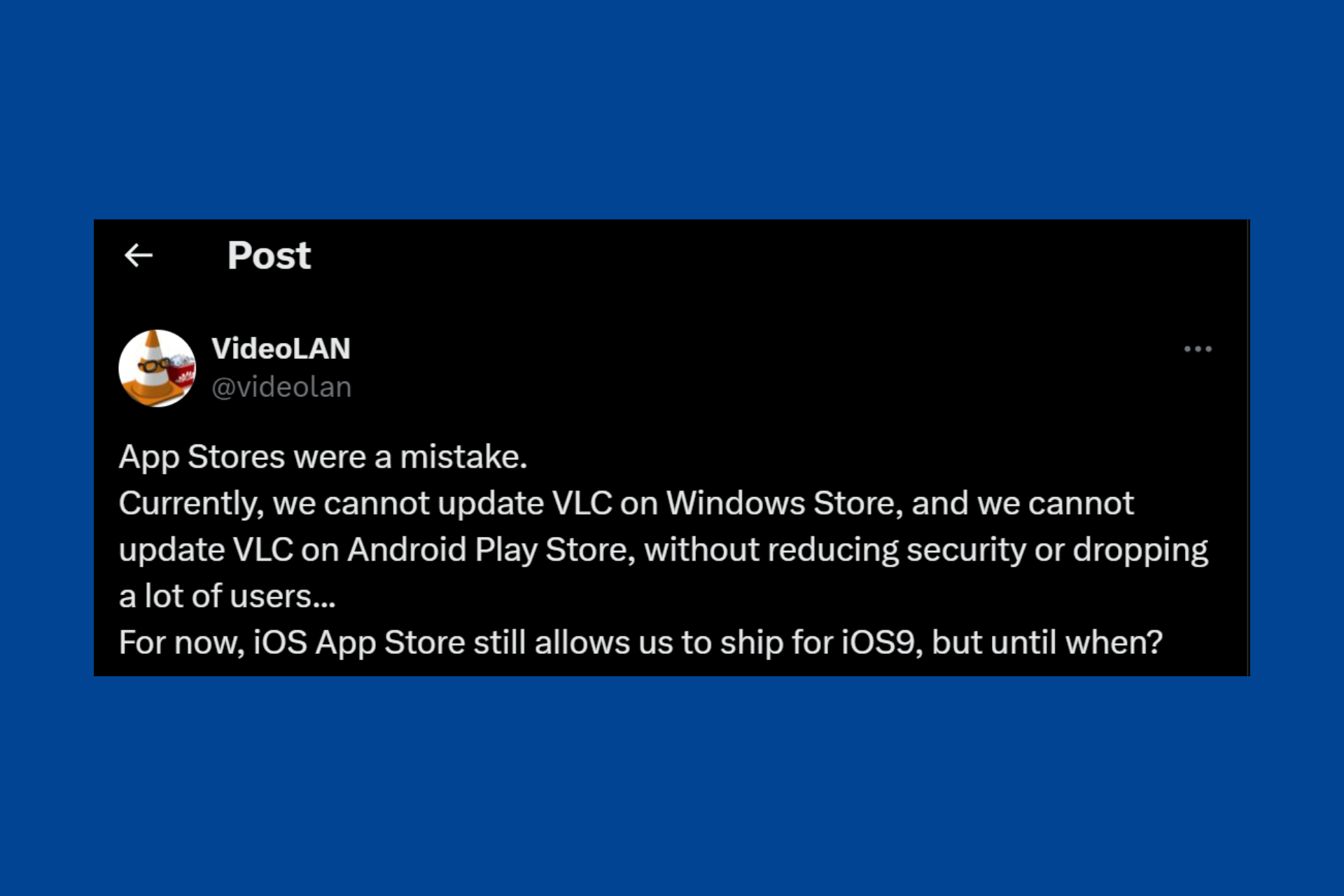 VideoLAN can't update VLC on Microsoft Store and Google Play