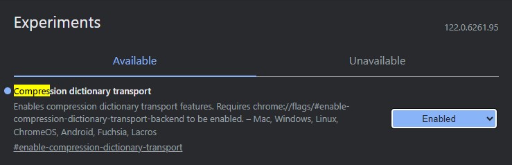 Chrome shared dictionary compression