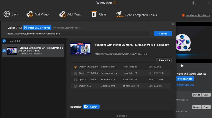 Downloader Winxvideo AI