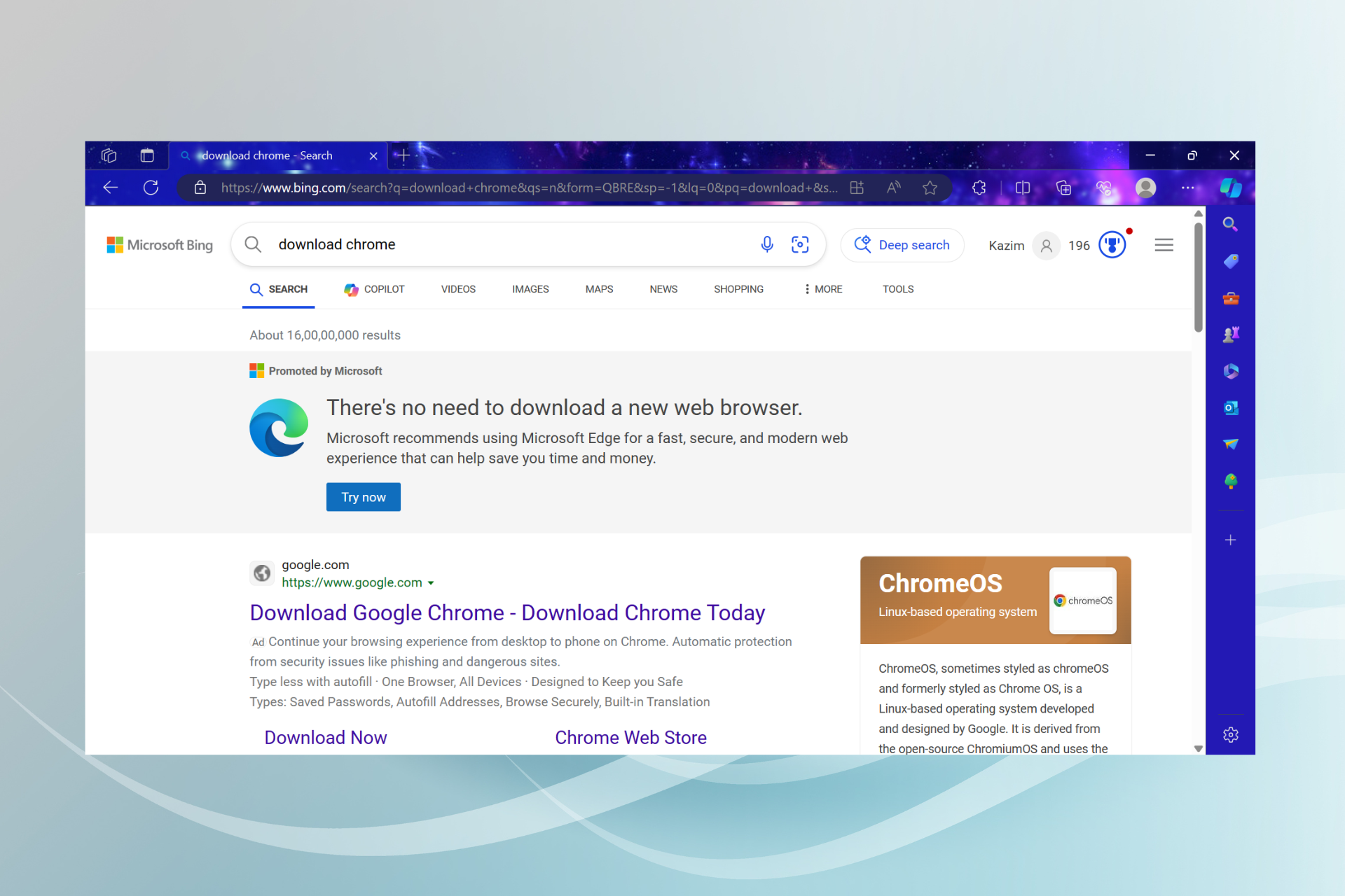 Microsoft’s Bing banner promotes Edge, recommends against downloading Chrome, Tor, or Vivaldi