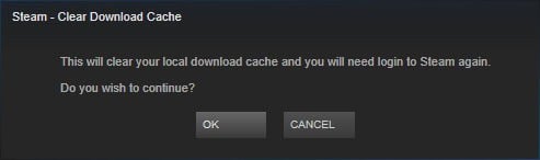 confirm clearing cache on steam