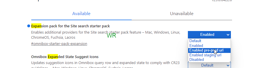 expansion pack for the Site search starter pack flag in Chrome