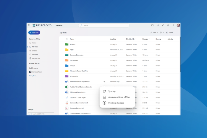 onedrive offline mode for web