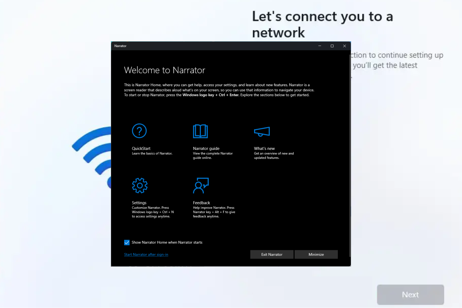 Neat trick: Narrator lets you open & run apps even in the Windows installer. Here's how
