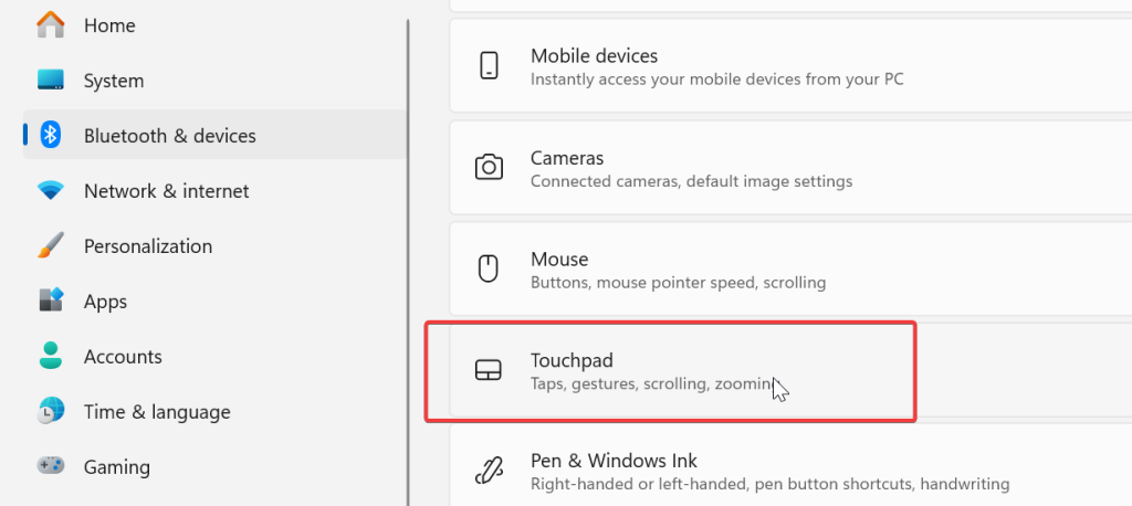 touchpad settings in windows