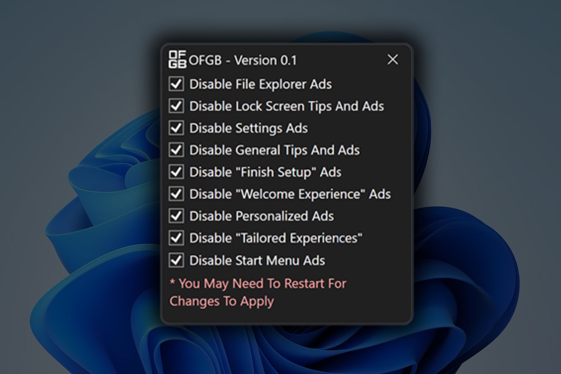 A new unofficial tool 'Oh Freak Go Back' lets you remove Windows 11's ads