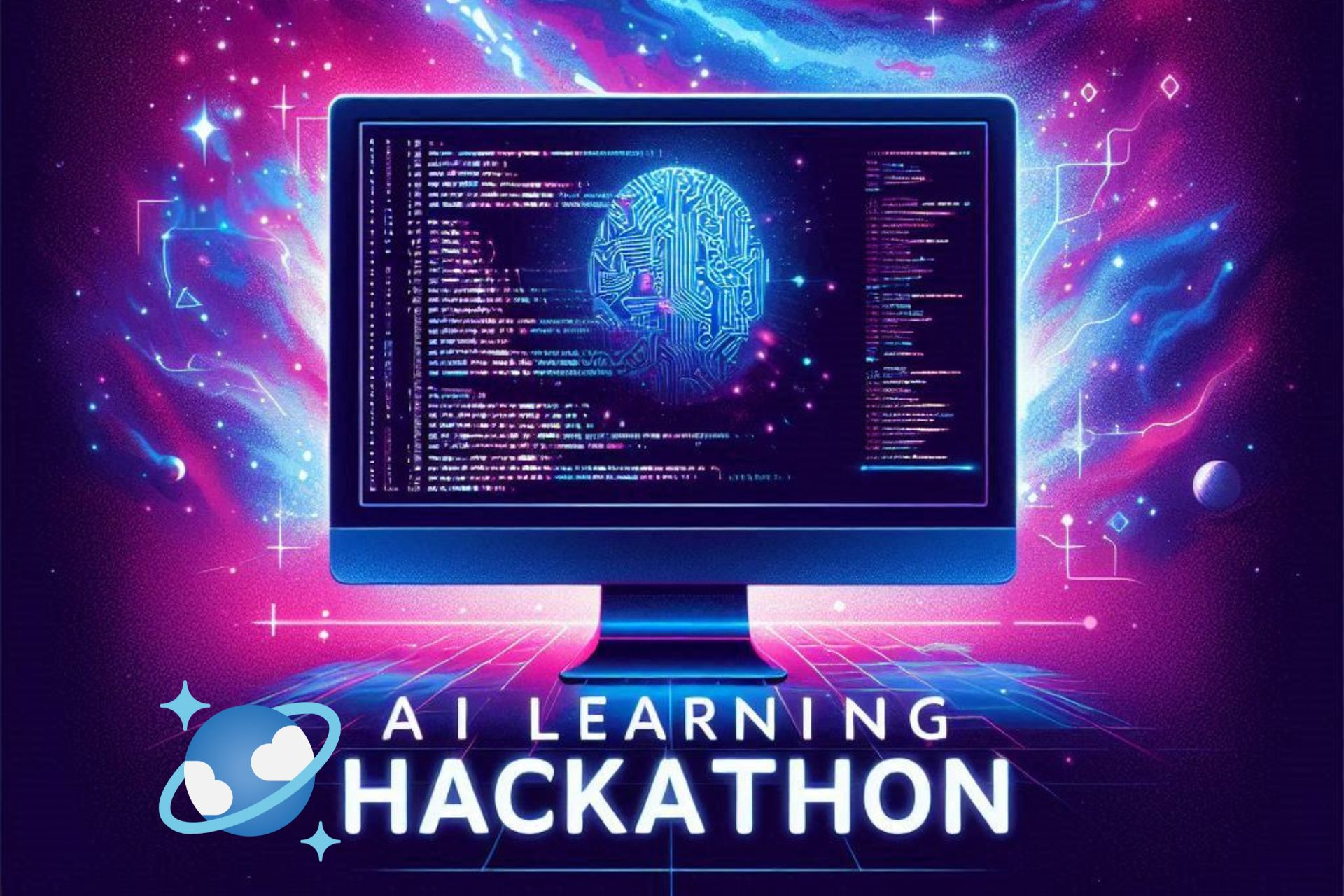The logo of Azure Cosmos DB featured in an AI Learning Hackathon poster