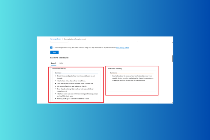 Azure's AI language service: Summarize and extract themes from interview transcripts