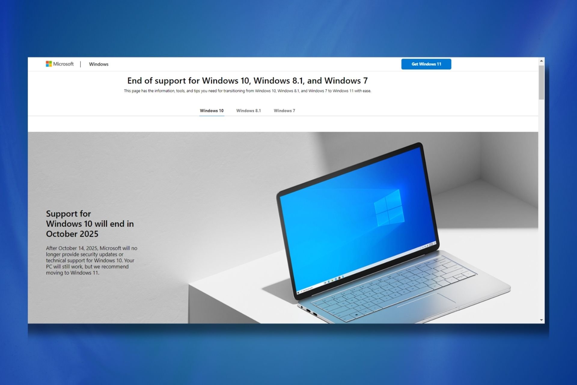 Microsoft's new end-of-support page gives a gentle reminder of Windows 10's death