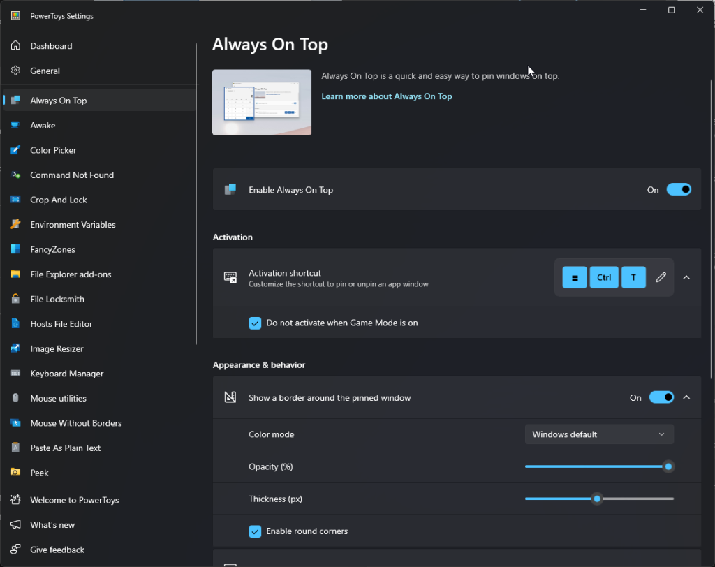 Always on Top - PowerToys