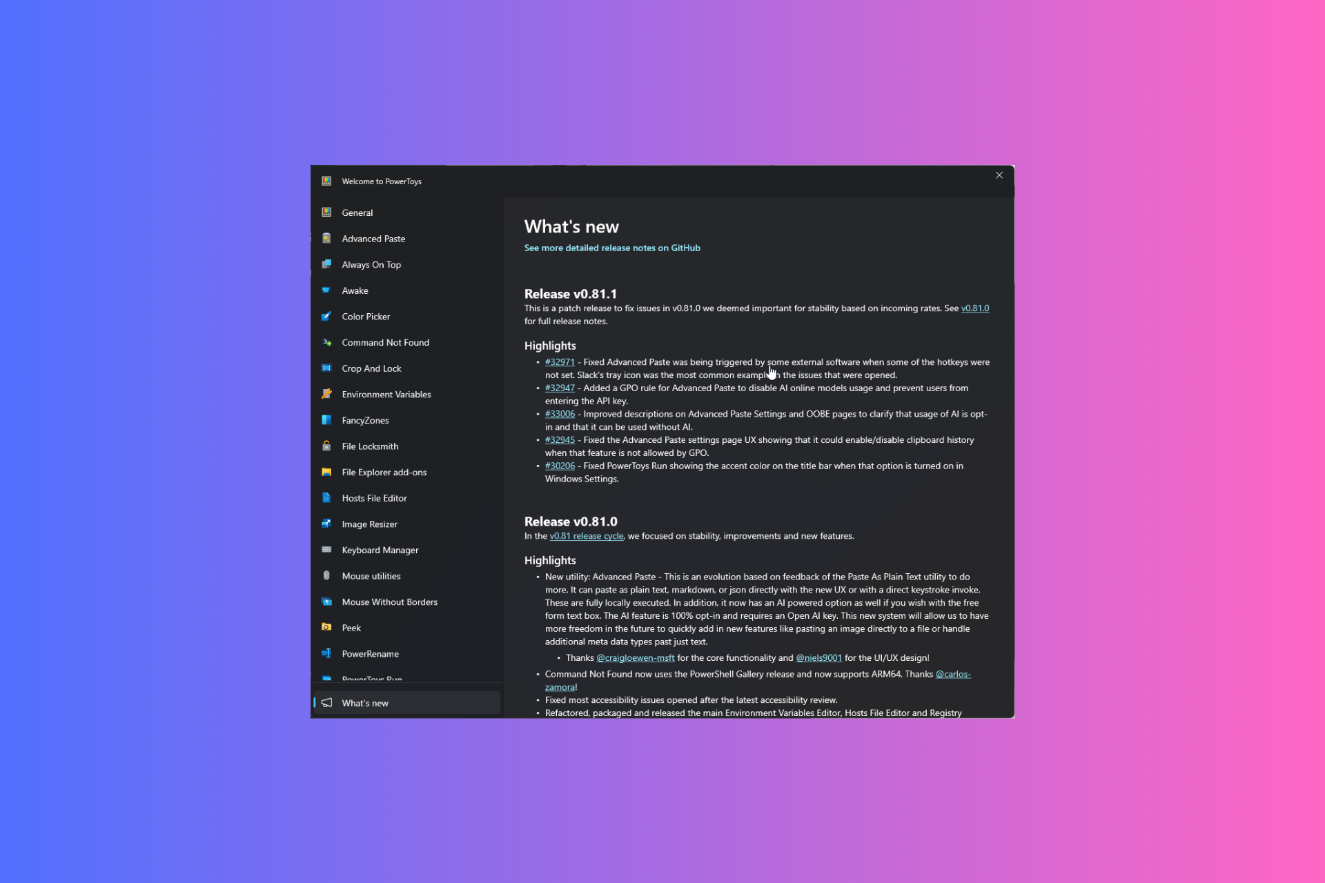 PowerToys 0.81.1 brings fixes for the new Advanced Paste AI feature