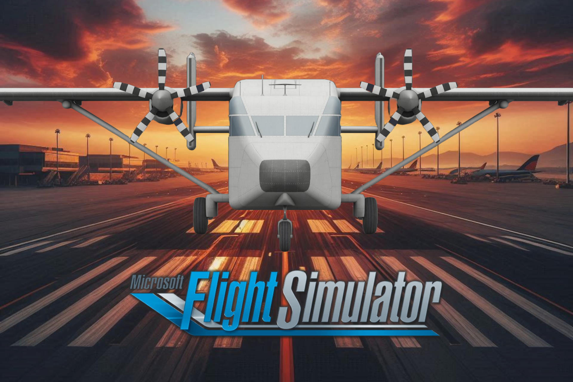 An AI generated image of a takeoff deck featuring the Short SC.7 Skyvan aircraft in Microsoft Flight Simulator