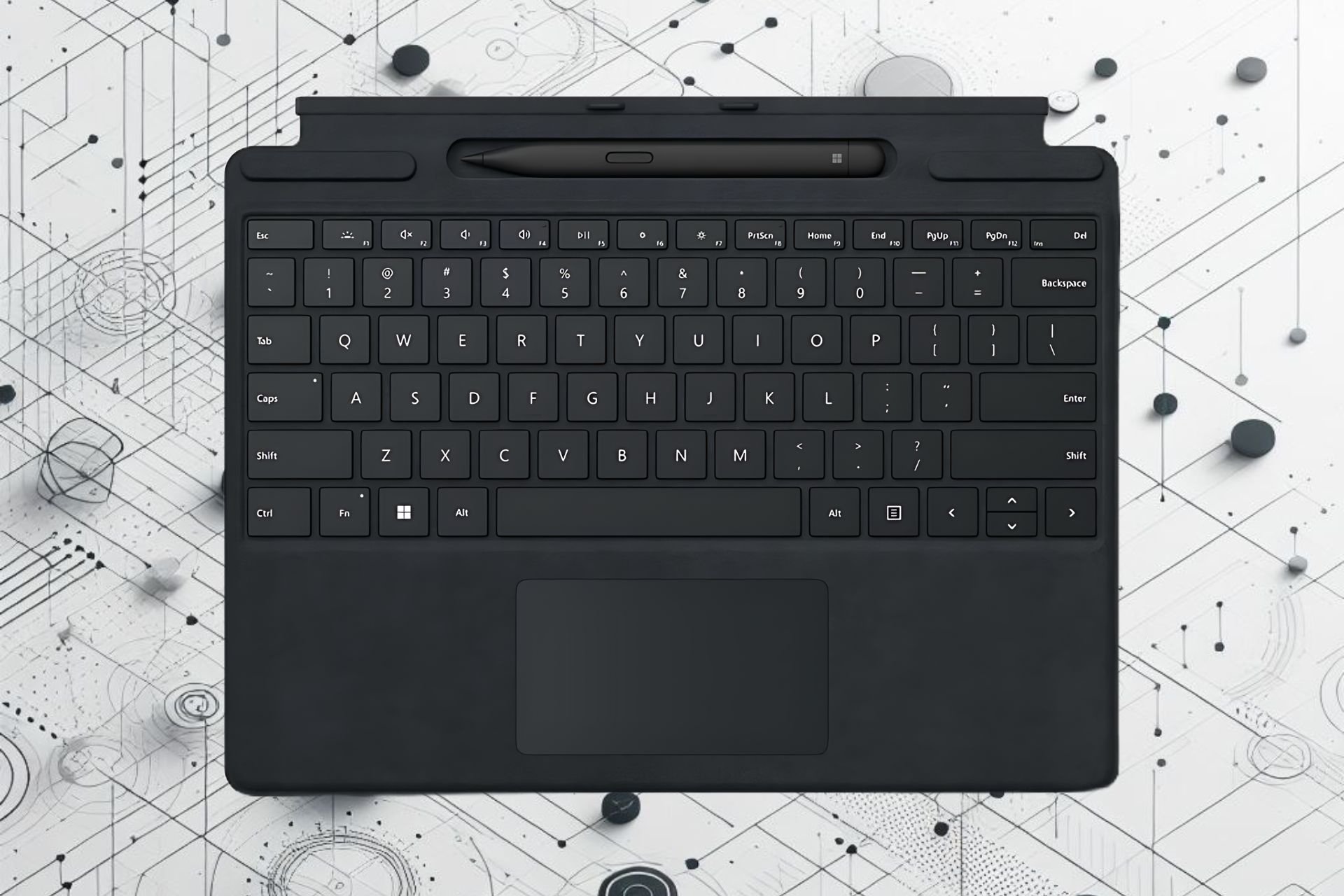 Surface Pro Flex Keyboard featured on an AI generated background