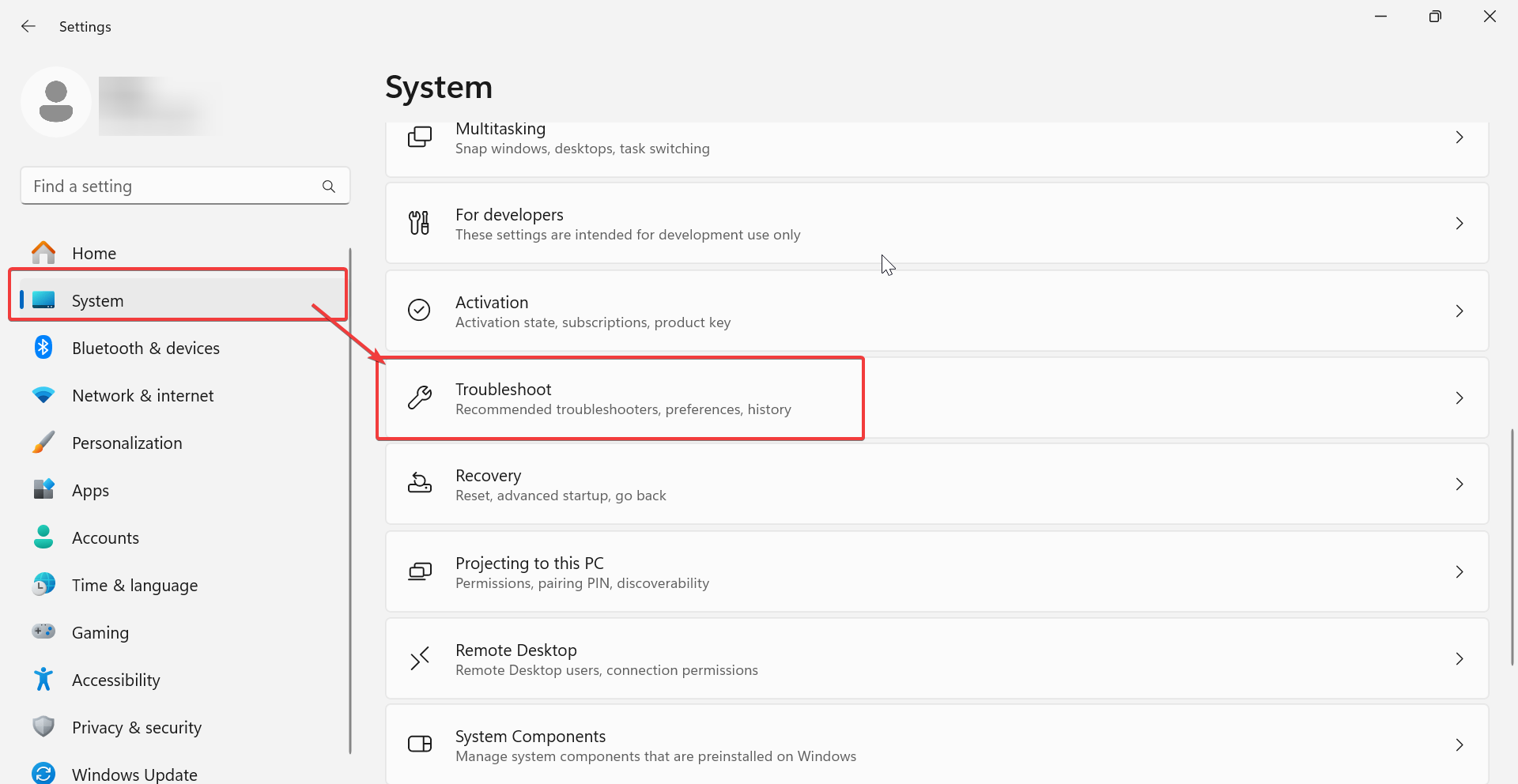 troubleshoot settings windows