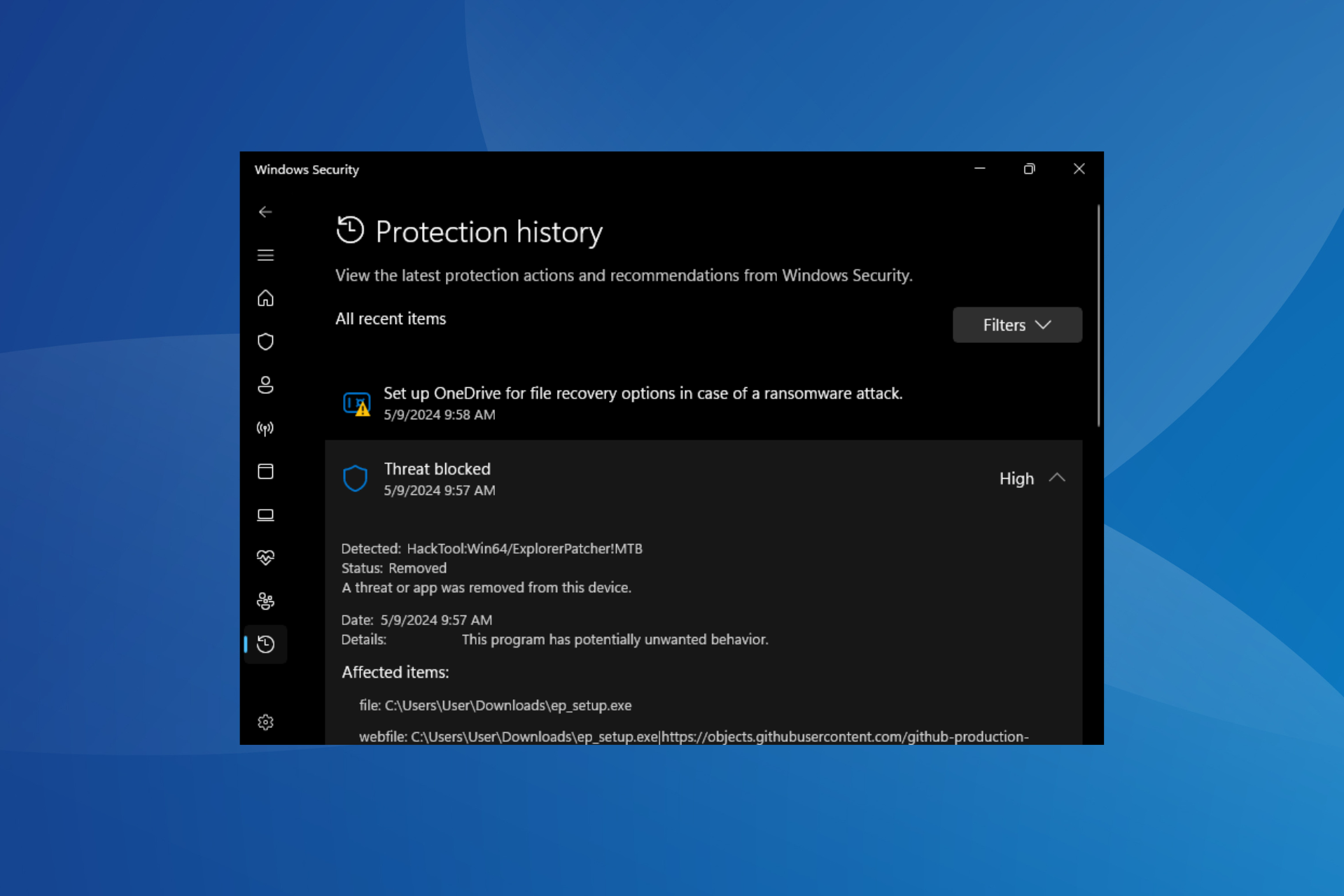 Why is Windows Defender blocking ExplorerPatcher?