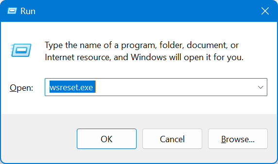 wsreset.exe in run