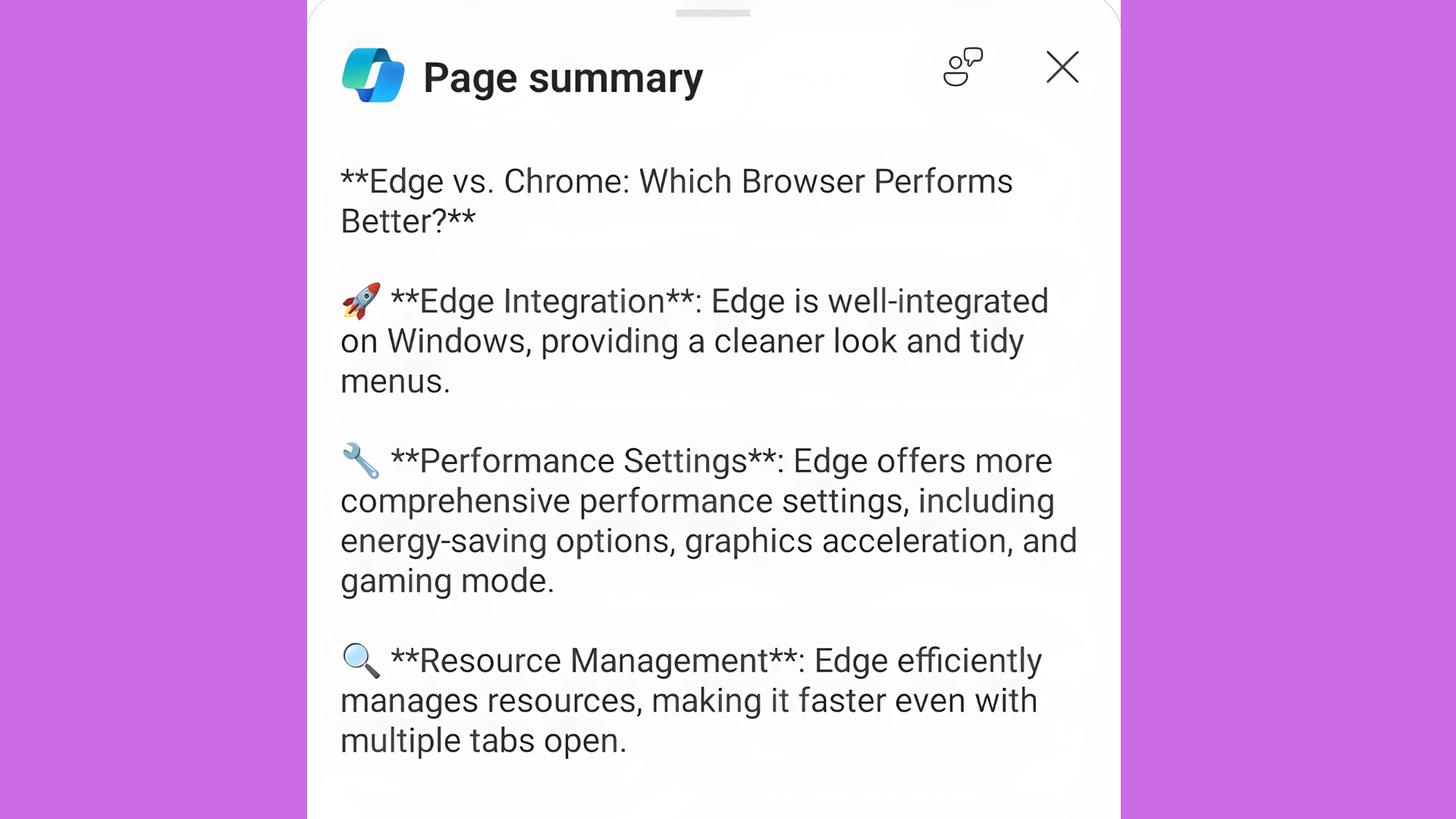 Half Screen Page Summary generated by Copilot Edge Android