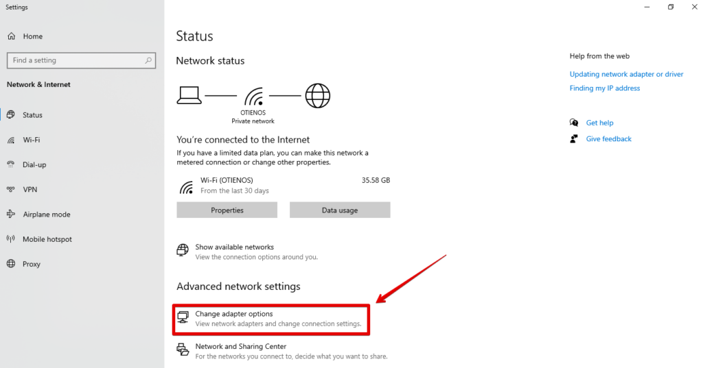 Change adapter options