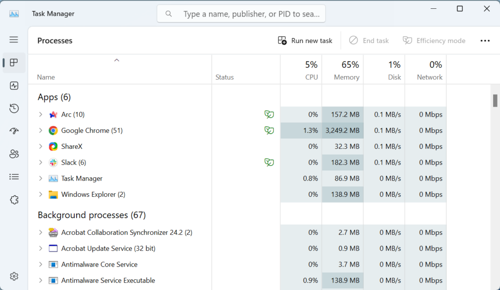 arc browser task manager