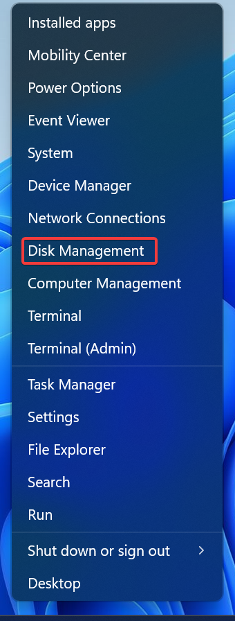 disk management via power user menu
