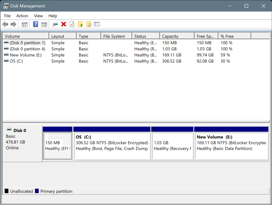 open disk management in Windows 11