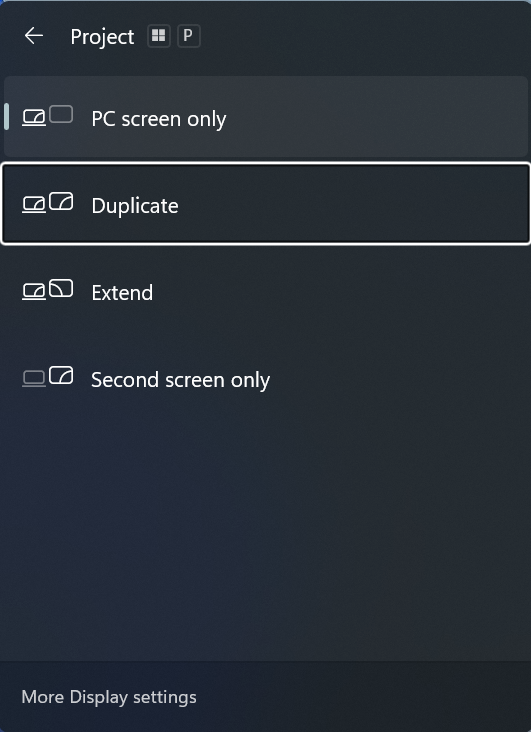 duplicate projection mode to fix windows 11 miracast black screen