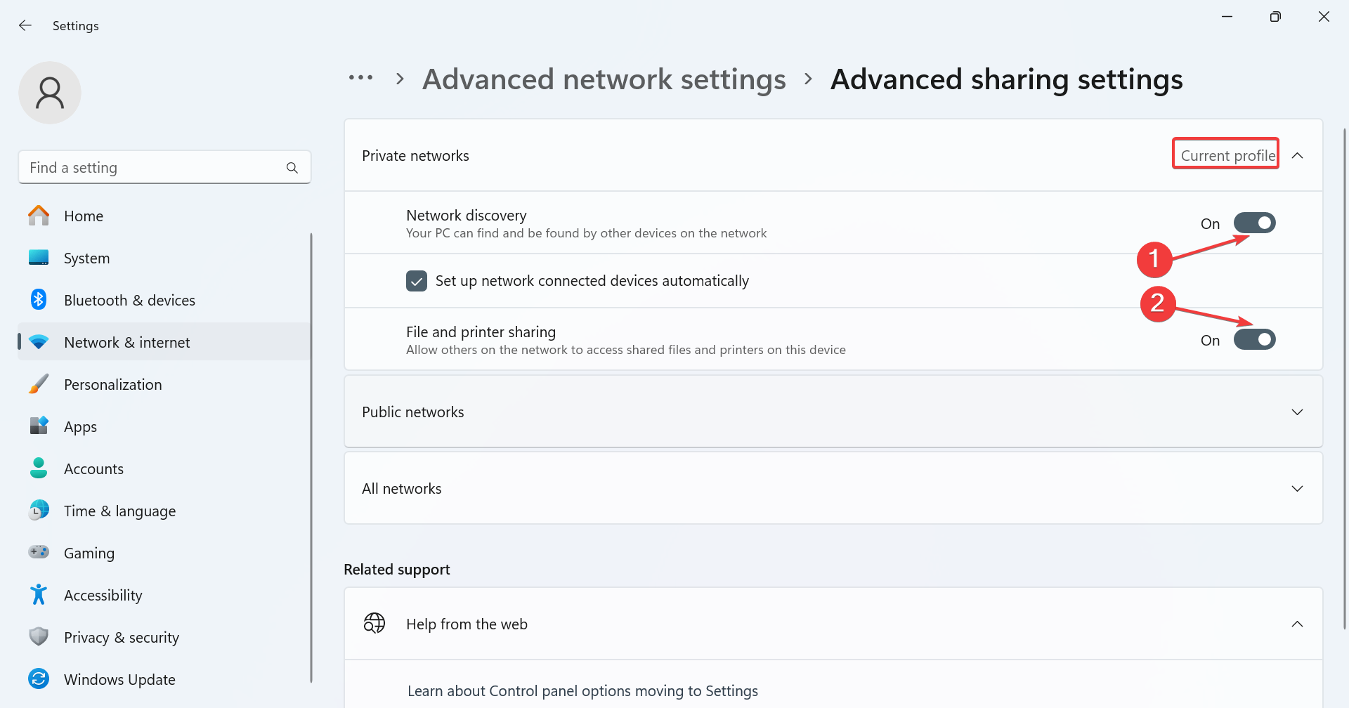 enable network discovery to fix windows 11 miracast black screen