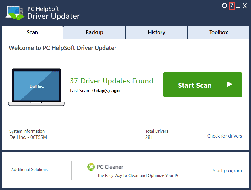 pc helpsoft start scan