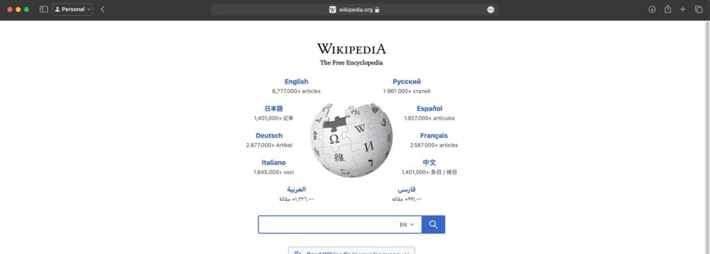 safari open wikipedia page