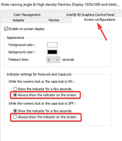 turn on caps lock display on screen windows 10