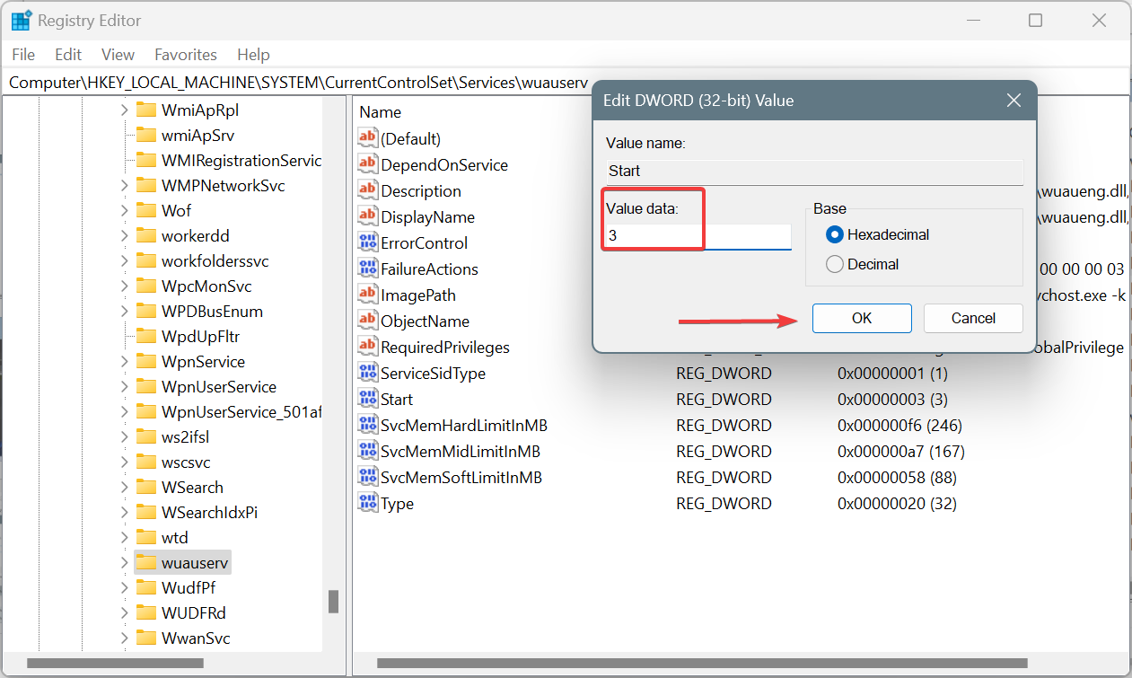 value data to fix services.msc the parameter is incorrect