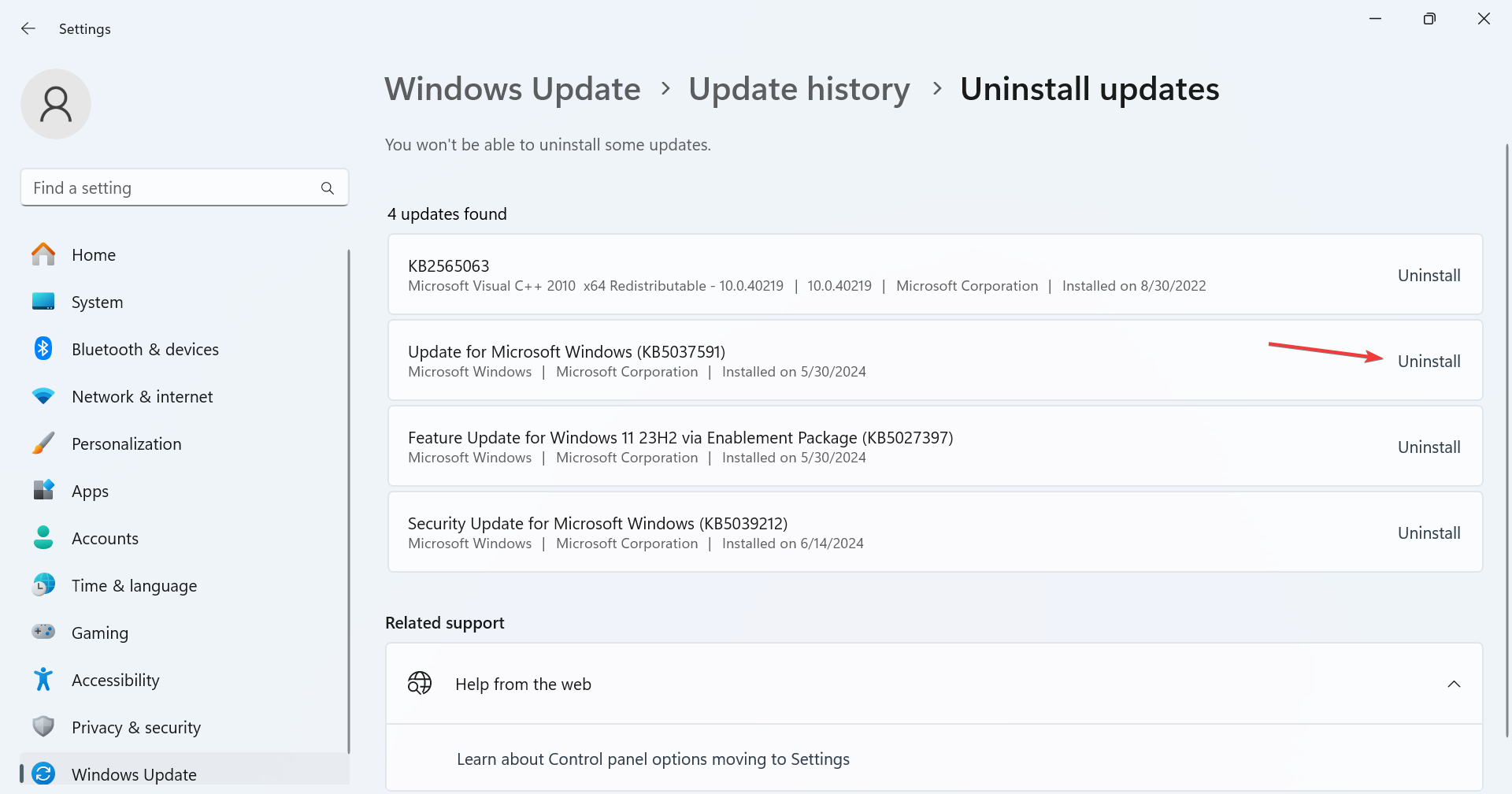 uninstall OS update to fix startallback black screen