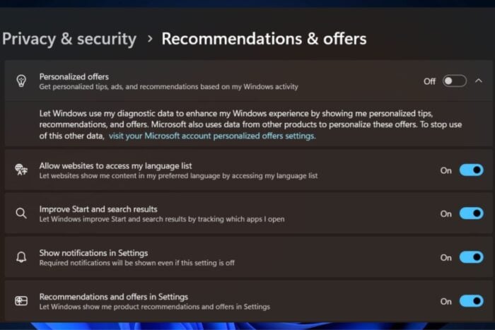 Windows 11 Personalized offers