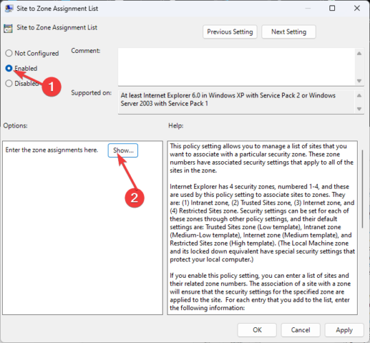 site to zone assignment list greyed out