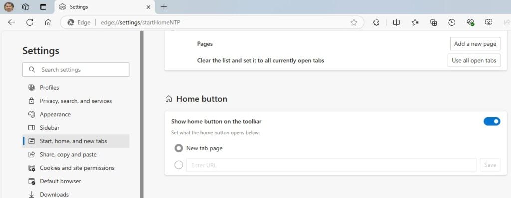 Edge talks about Home button personalisation page you see  here in settings