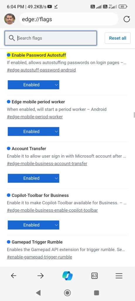 Microsoft Edge for Android's Password Autostuff flag