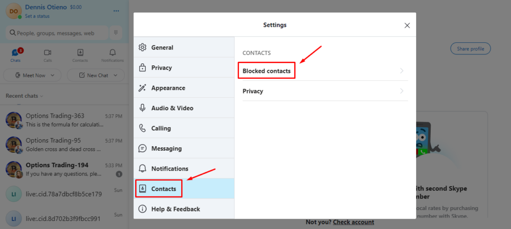 Blocked contacts