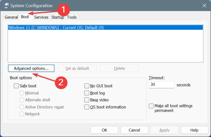 windows 10 msconfig boot advanced options maximum memory