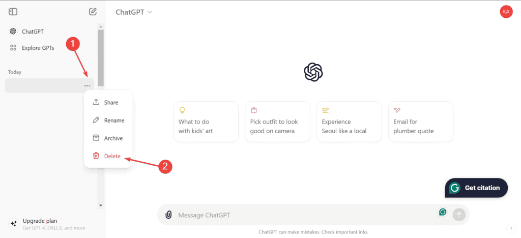 delete chats in ChatGPT