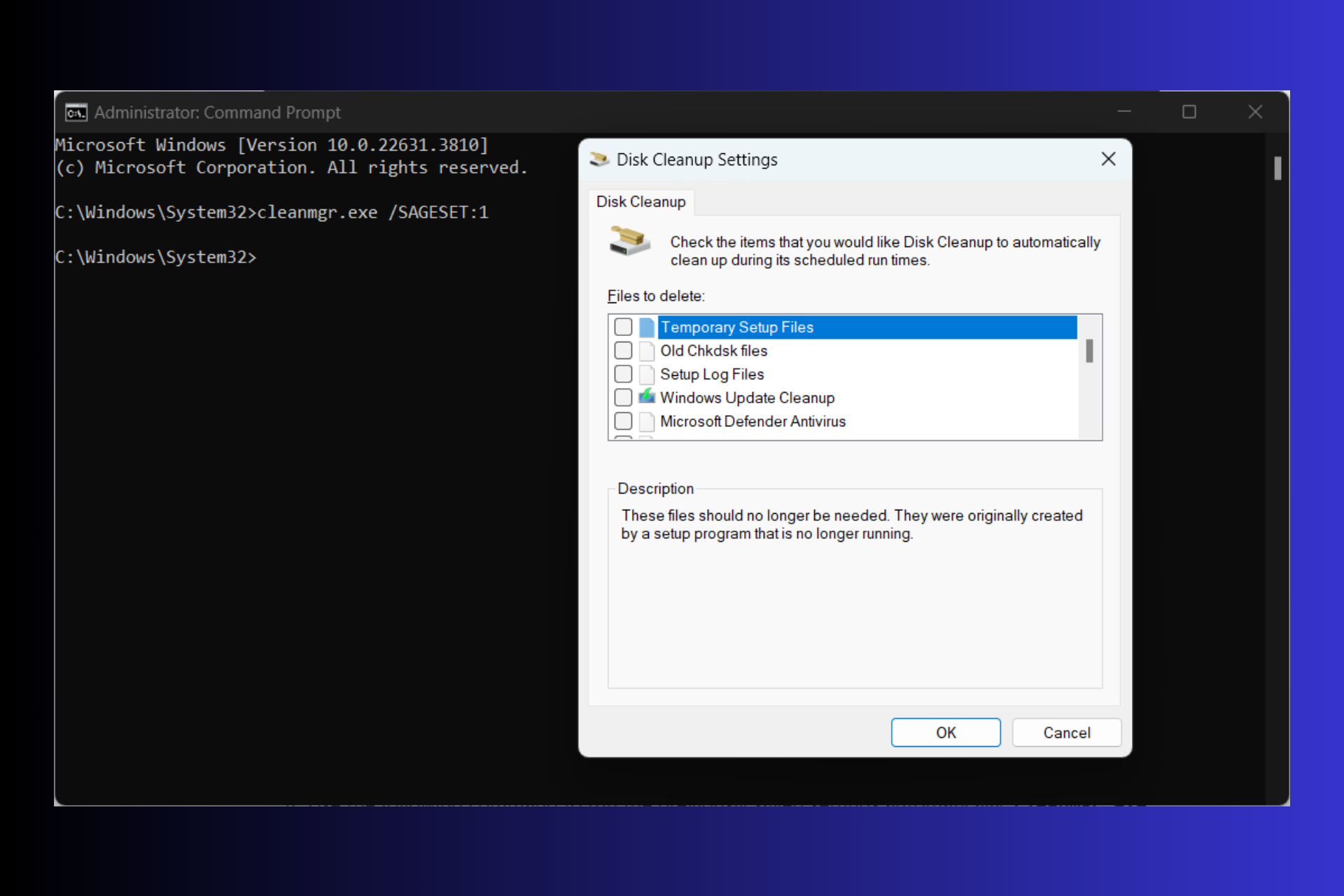 Run Disk Cleanup with command line for silent execution