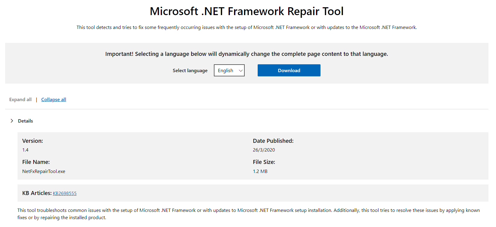 .NET Framework repair tool
