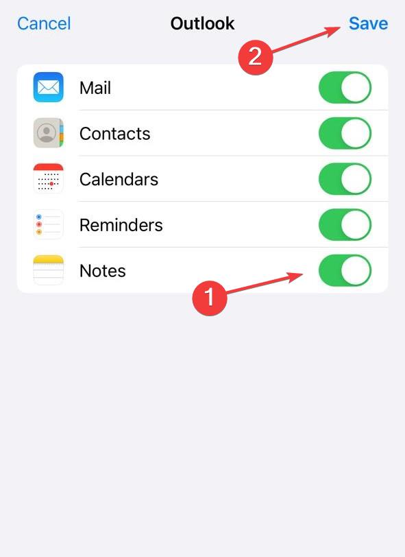 enable to sync outlook notes with iphone 