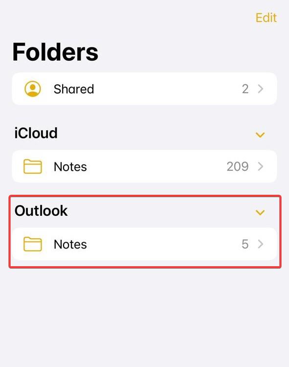 outlook notes on iPhone