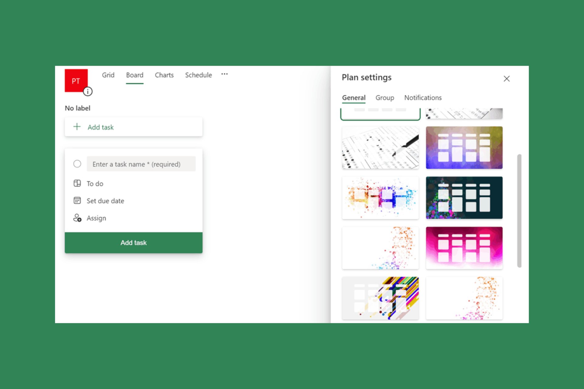 How to change the Microsoft Planner background